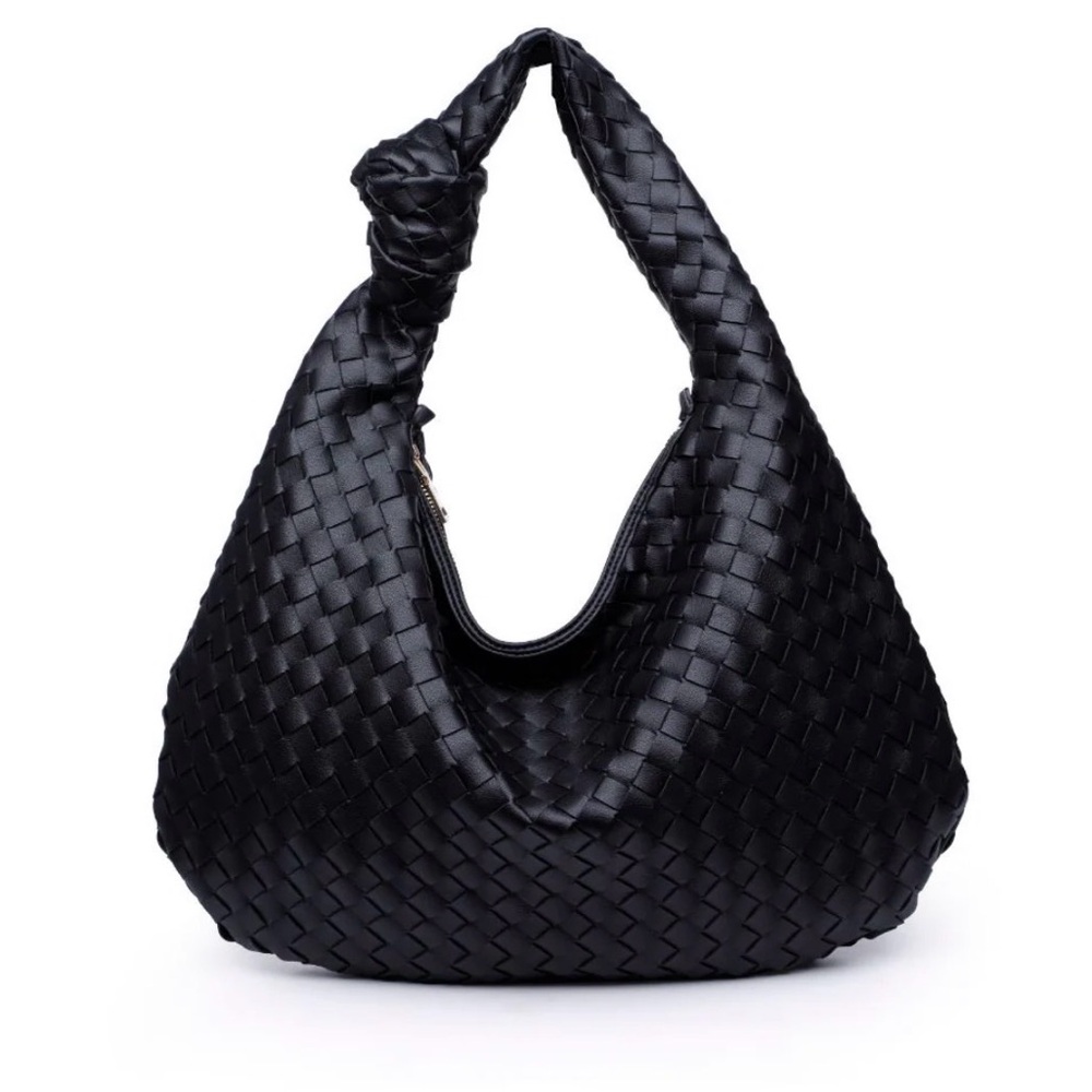 Woven Hobo Shoulder Bag - Black